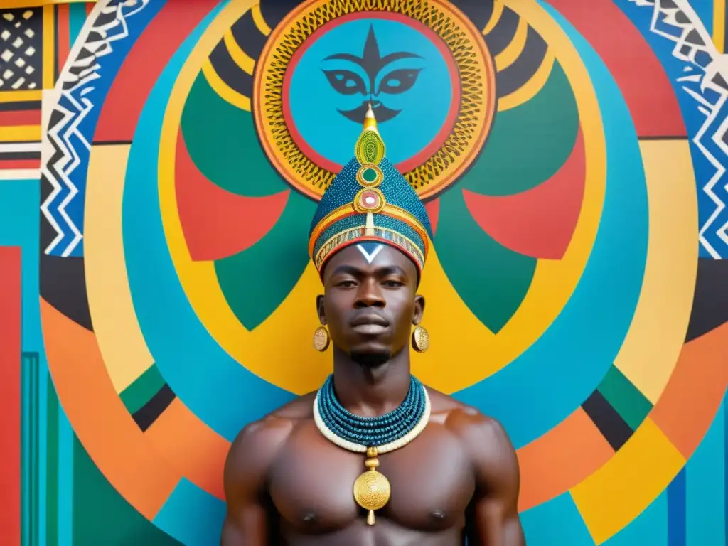 Vibrante mural de Nana Buluku, deidad ancestral de Togo, con colores y detalles que reflejan la rica herencia cultural y su significado espiritual en la sociedad togolesa