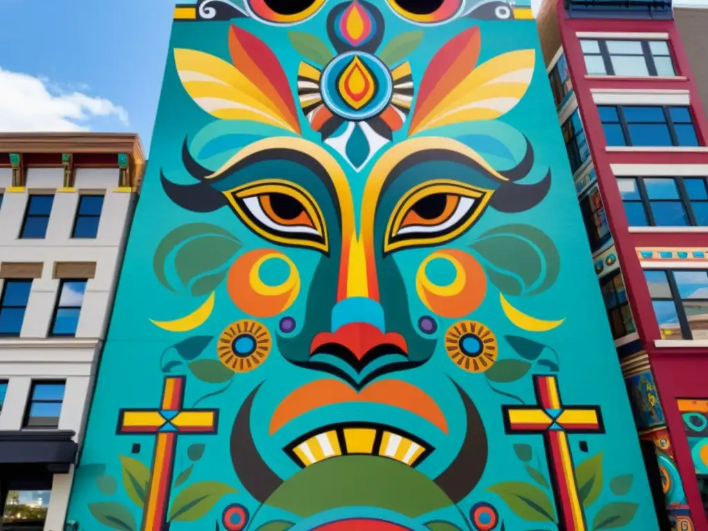 Vibrante mural urbano con simbolismo animal en leyendas urbanas