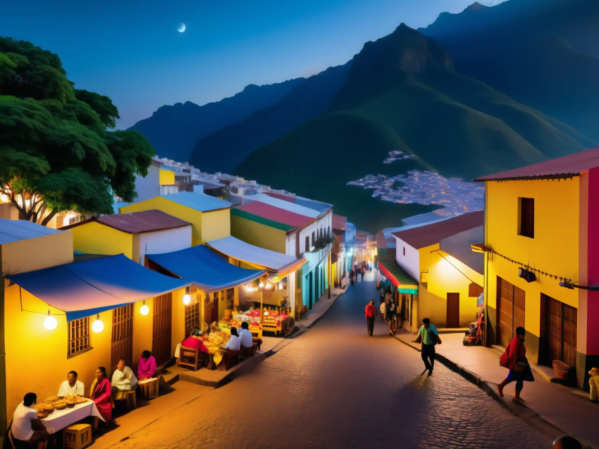 Vibrante noche de ciudad sudamericana, con mitos y leyendas urbanas América del Sur en cada esquina y callejón misterioso