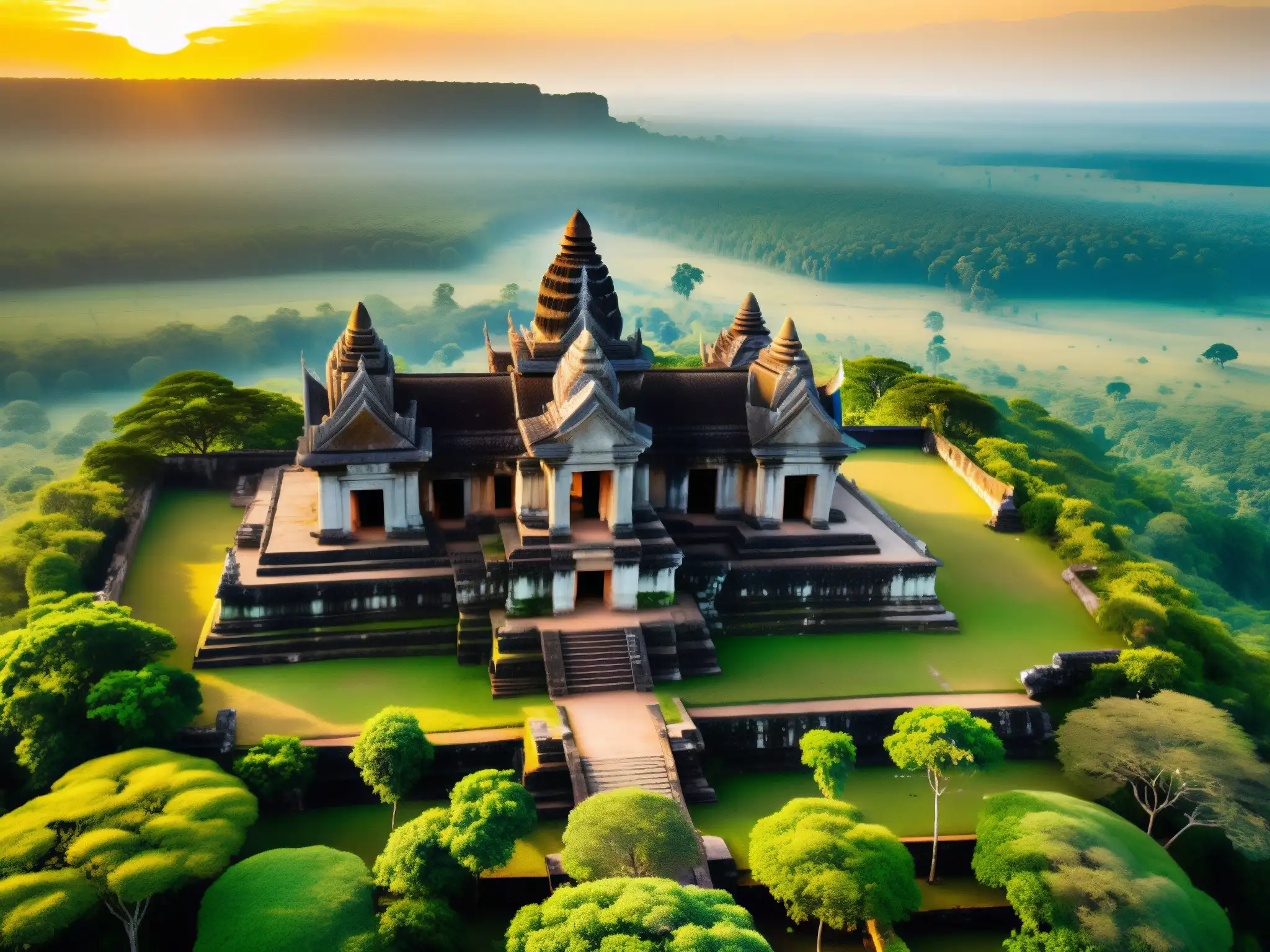 Vista aérea impresionante del Templo Preah Vihear con leyendas, maldiciones y su entorno misterioso y encantador