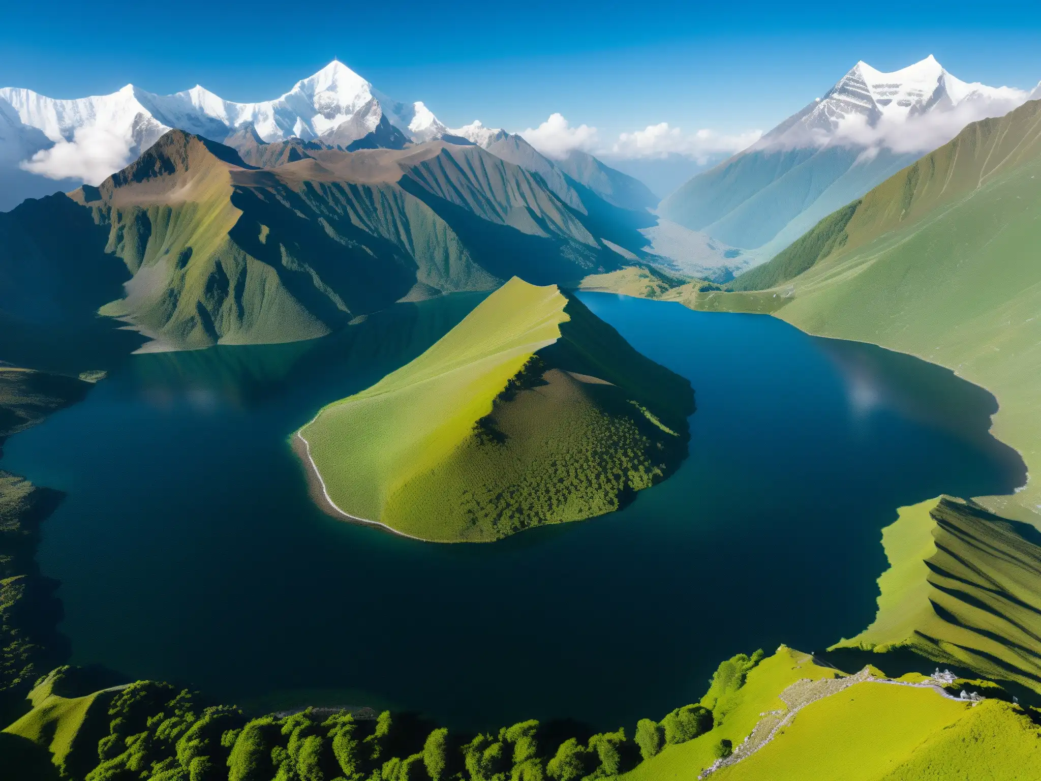 Vista aérea de Roopkund Lake en el Himalaya, con misterio ancestral y naturaleza hechizante