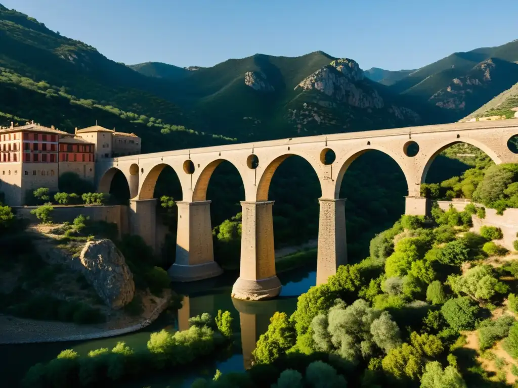 Vista detallada del Puente del Diablo de Martorell resaltando su arquitectura y leyenda, enmarcado en un paisaje natural impresionante