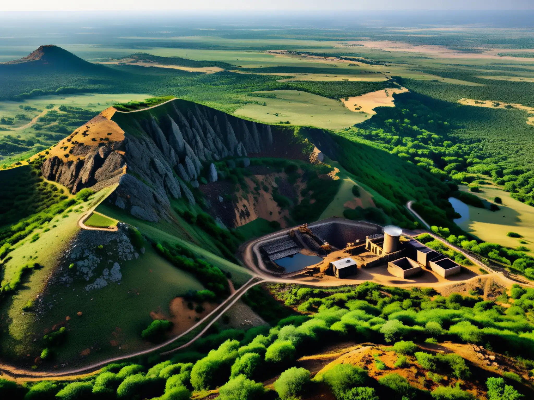 Una vista impresionante de las Minas de Diamantes Golconda, con su paisaje árido y las huellas de la actividad minera esparcidas por el terreno